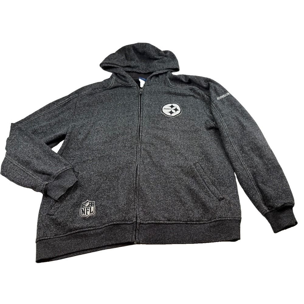 Pittsburgh Steelers Reebok Black And White Full Zip Hoodie Sweatshirt Mens 2XL